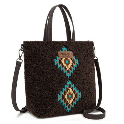 Wrangler Sherpa Aztec Sherpa Tote/Crossbody - Coffee