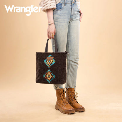 Wrangler Sherpa Aztec Sherpa Tote/Crossbody - Coffee