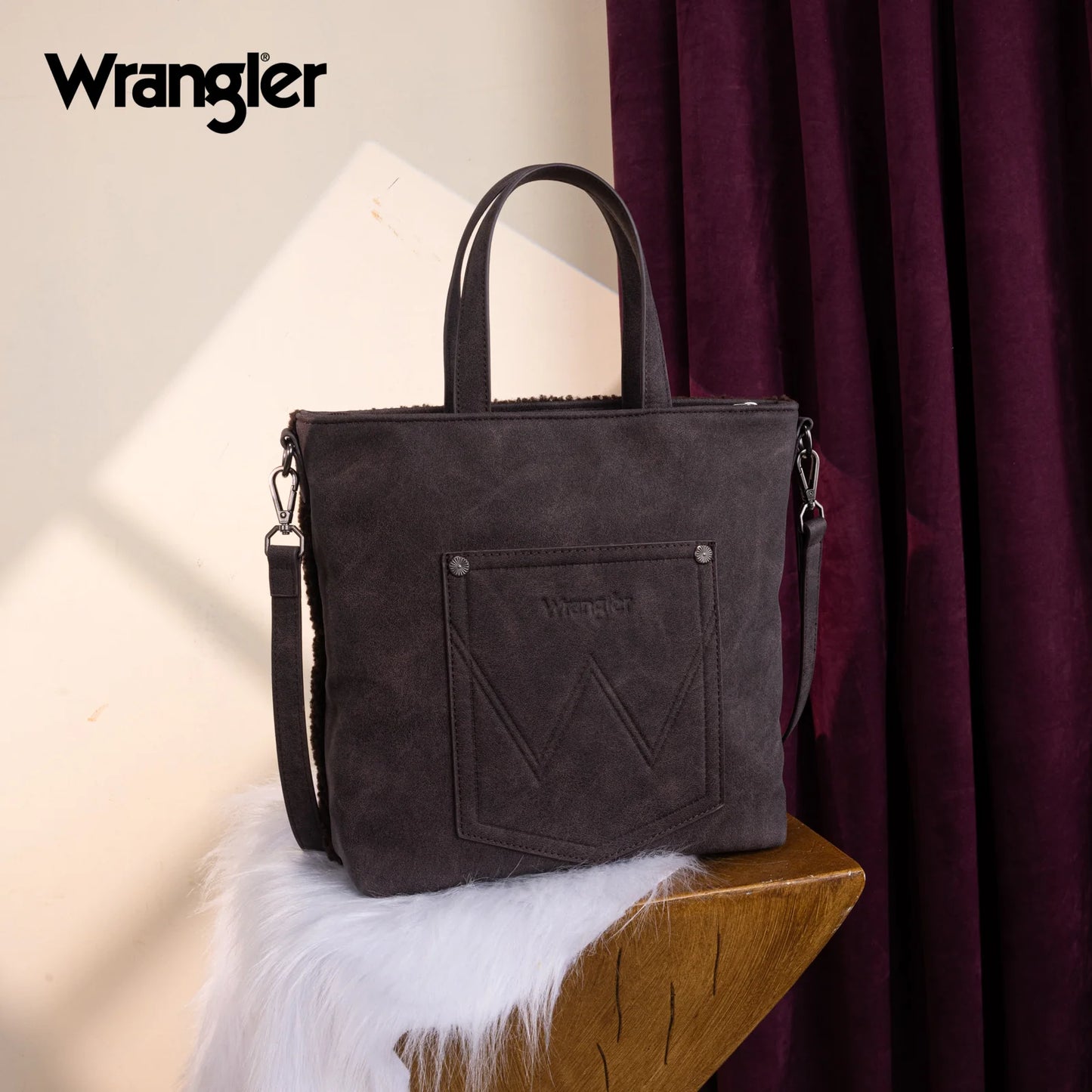 Wrangler Sherpa Aztec Sherpa Tote/Crossbody - Coffee
