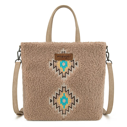 Wrangler Sherpa Aztec Sherpa Tote/Crossbody - Tan