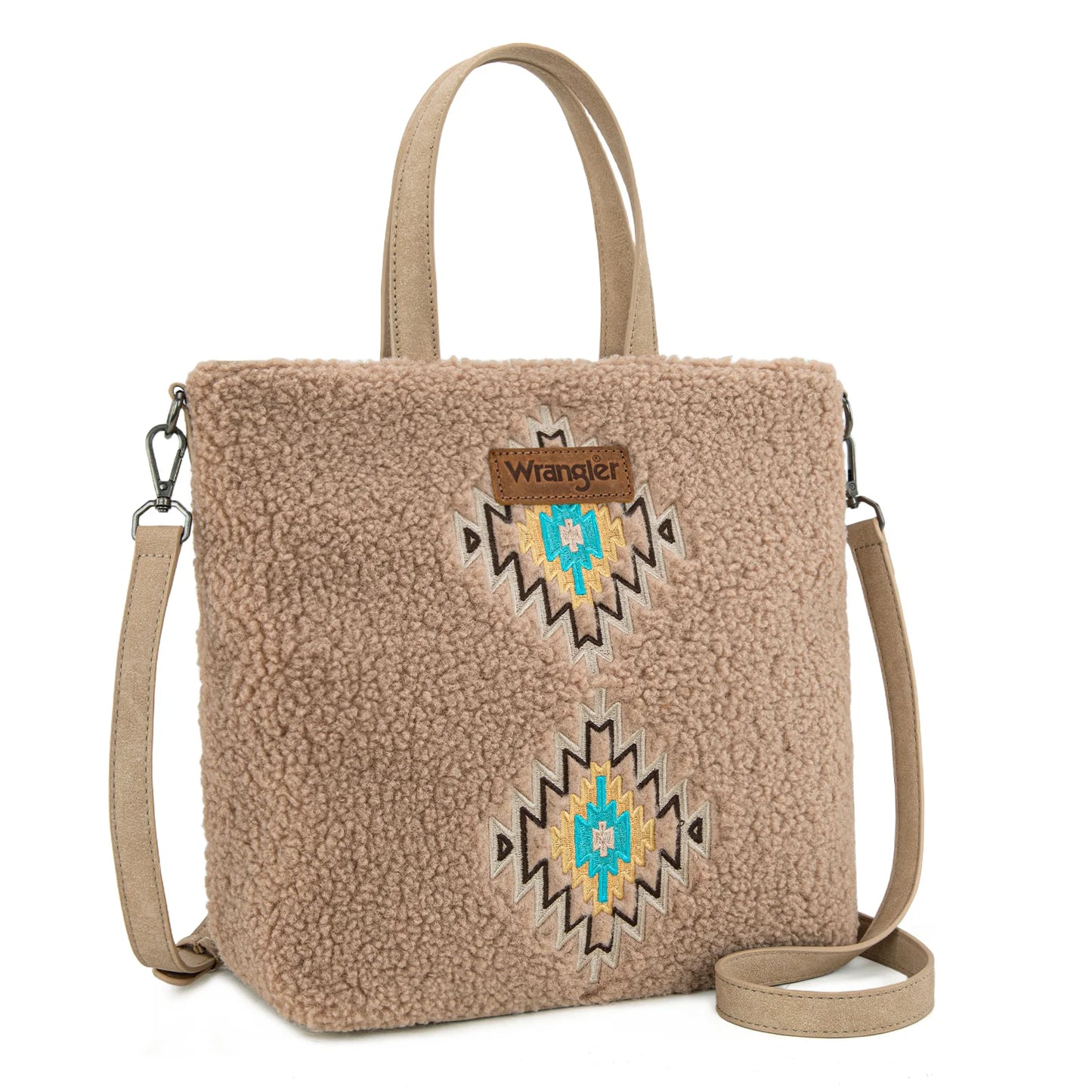 Wrangler Sherpa Aztec Sherpa Tote/Crossbody - Tan