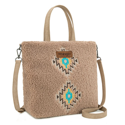 Wrangler Sherpa Aztec Sherpa Tote/Crossbody - Tan