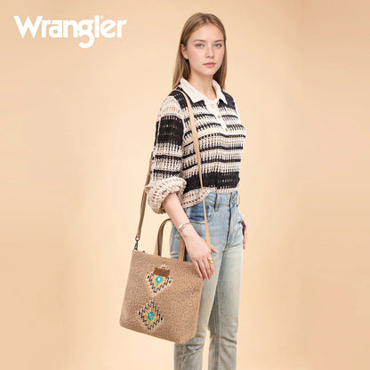 Wrangler Sherpa Aztec Sherpa Tote/Crossbody - Tan