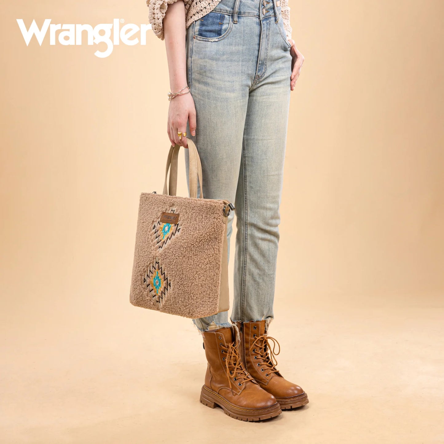 Wrangler Sherpa Aztec Sherpa Tote/Crossbody - Tan