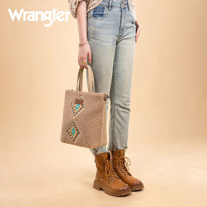 Wrangler Sherpa Aztec Sherpa Tote/Crossbody - Tan