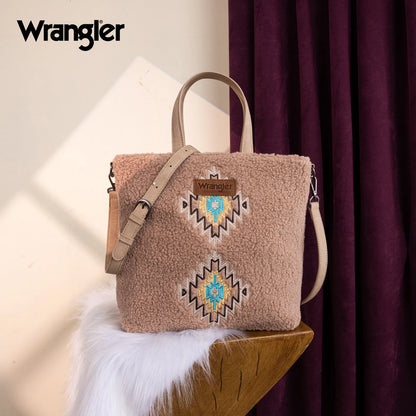 Wrangler Sherpa Aztec Sherpa Tote/Crossbody - Tan