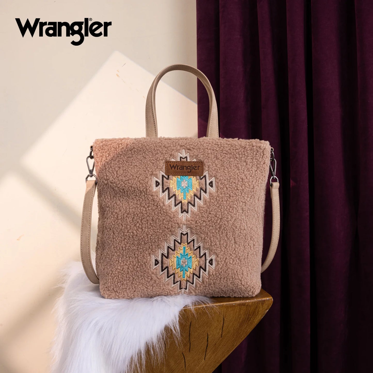 Wrangler Sherpa Aztec Sherpa Tote/Crossbody - Tan