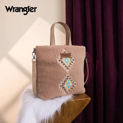Wrangler Sherpa Aztec Sherpa Tote/Crossbody - Tan