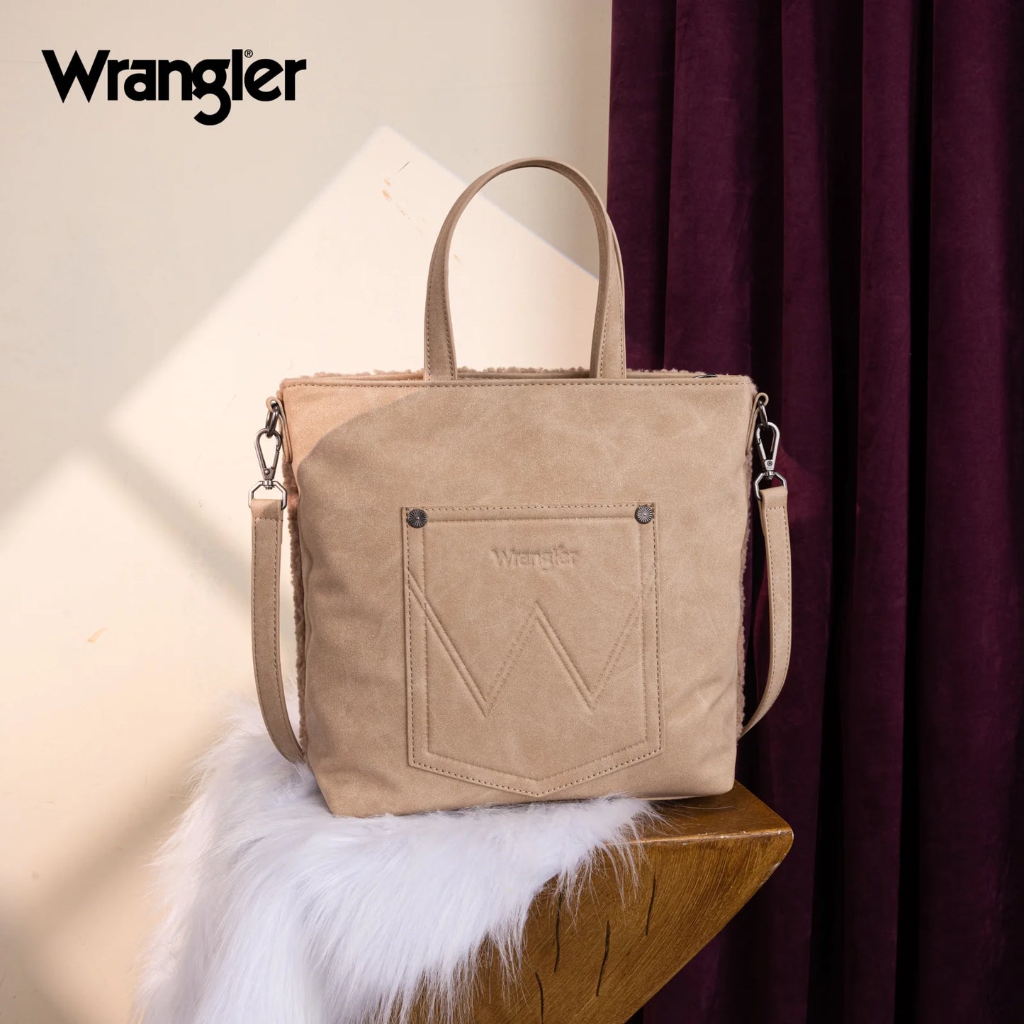 Wrangler Sherpa Aztec Sherpa Tote/Crossbody - Tan