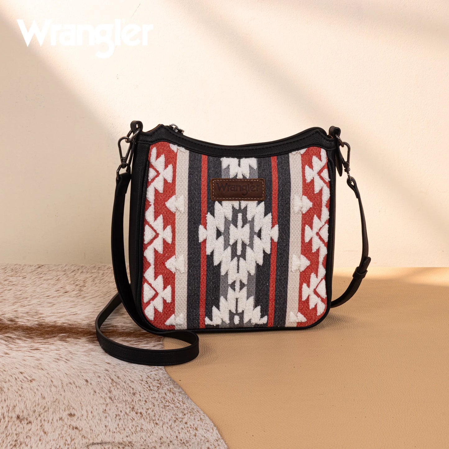 Wrangler Sherpa Aztec Canvas Crossbody - Black