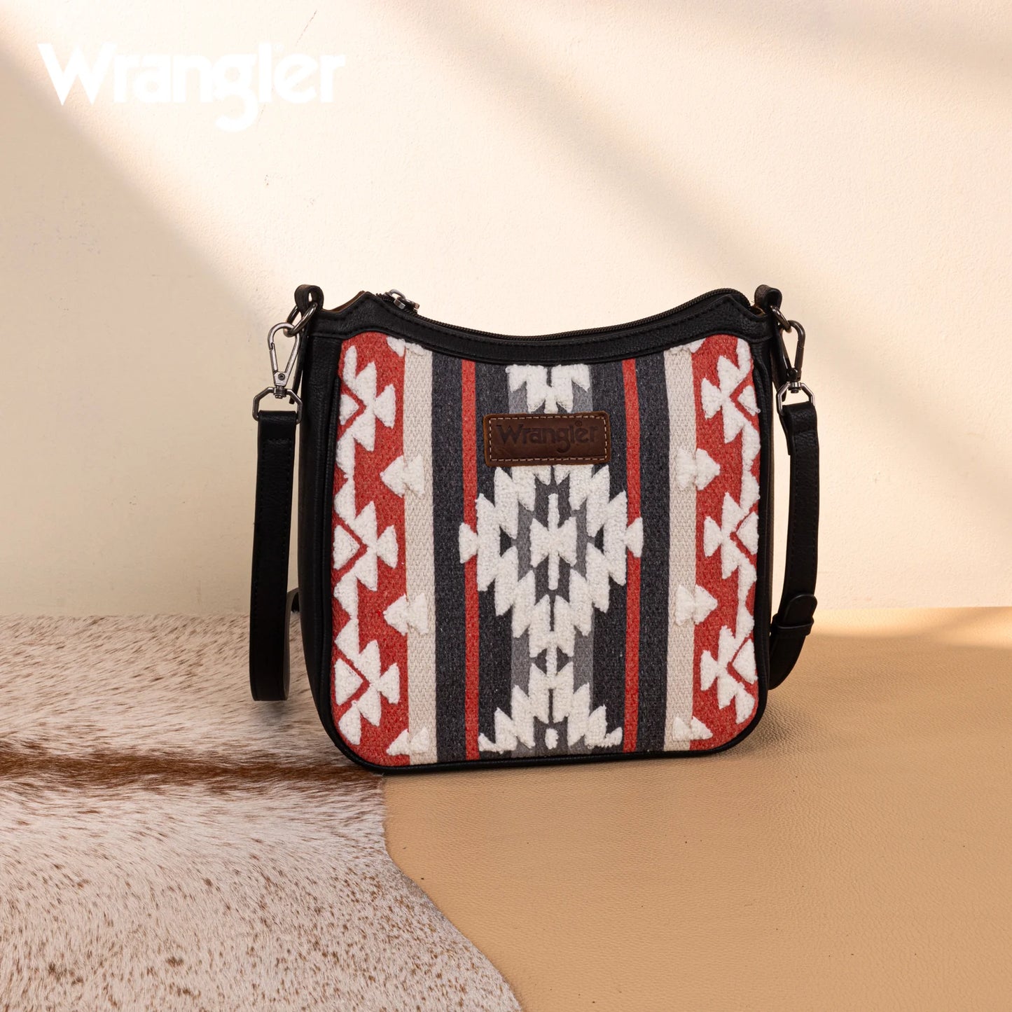 Wrangler Sherpa Aztec Canvas Crossbody - Black