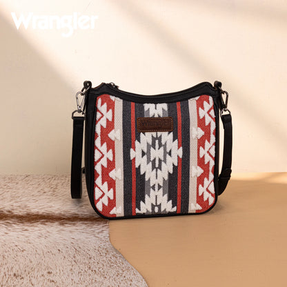 Wrangler Sherpa Aztec Canvas Crossbody - Black