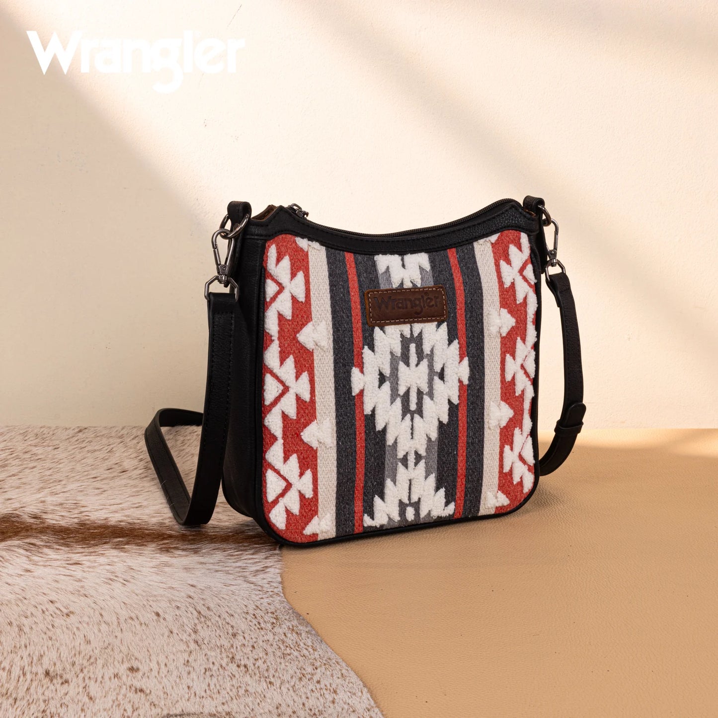 Wrangler Sherpa Aztec Canvas Crossbody - Black