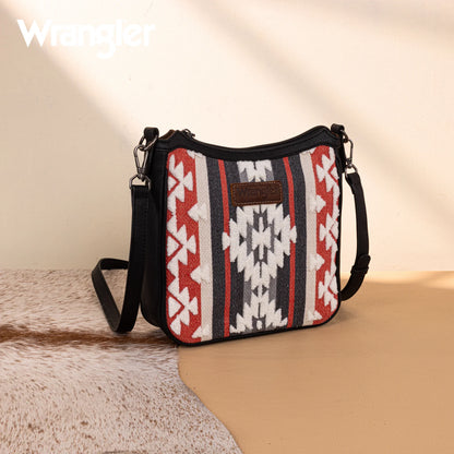 Wrangler Sherpa Aztec Canvas Crossbody - Black