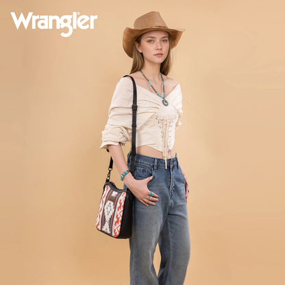 Wrangler Sherpa Aztec Canvas Crossbody - Black