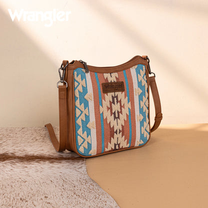 Wrangler Sherpa Aztec Canvas Crossbody - Brown
