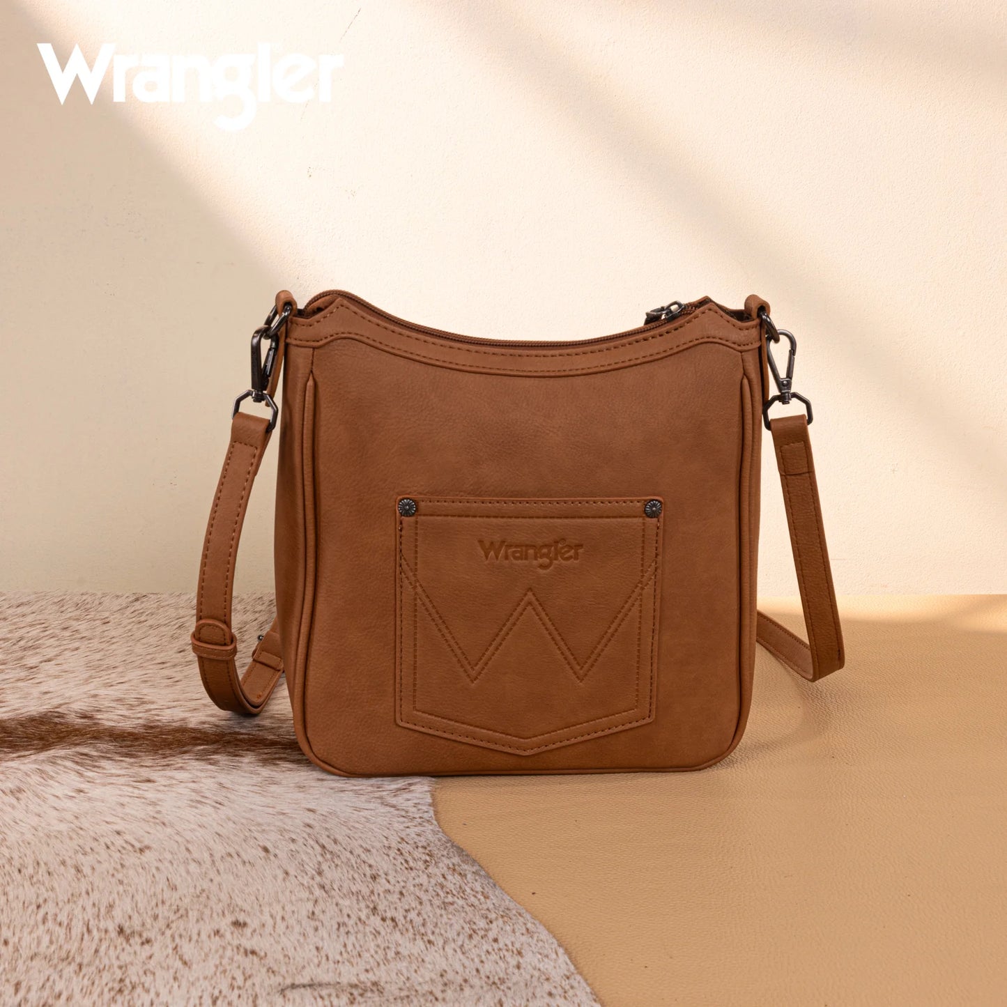 Wrangler Sherpa Aztec Canvas Crossbody - Brown