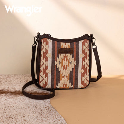 Wrangler Sherpa Aztec Canvas Crossbody - Coffee