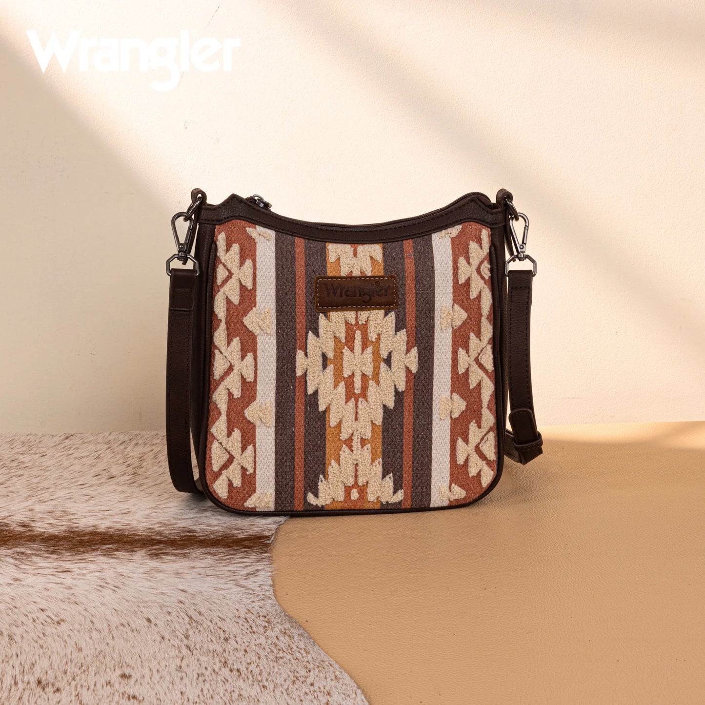Wrangler Sherpa Aztec Canvas Crossbody - Coffee