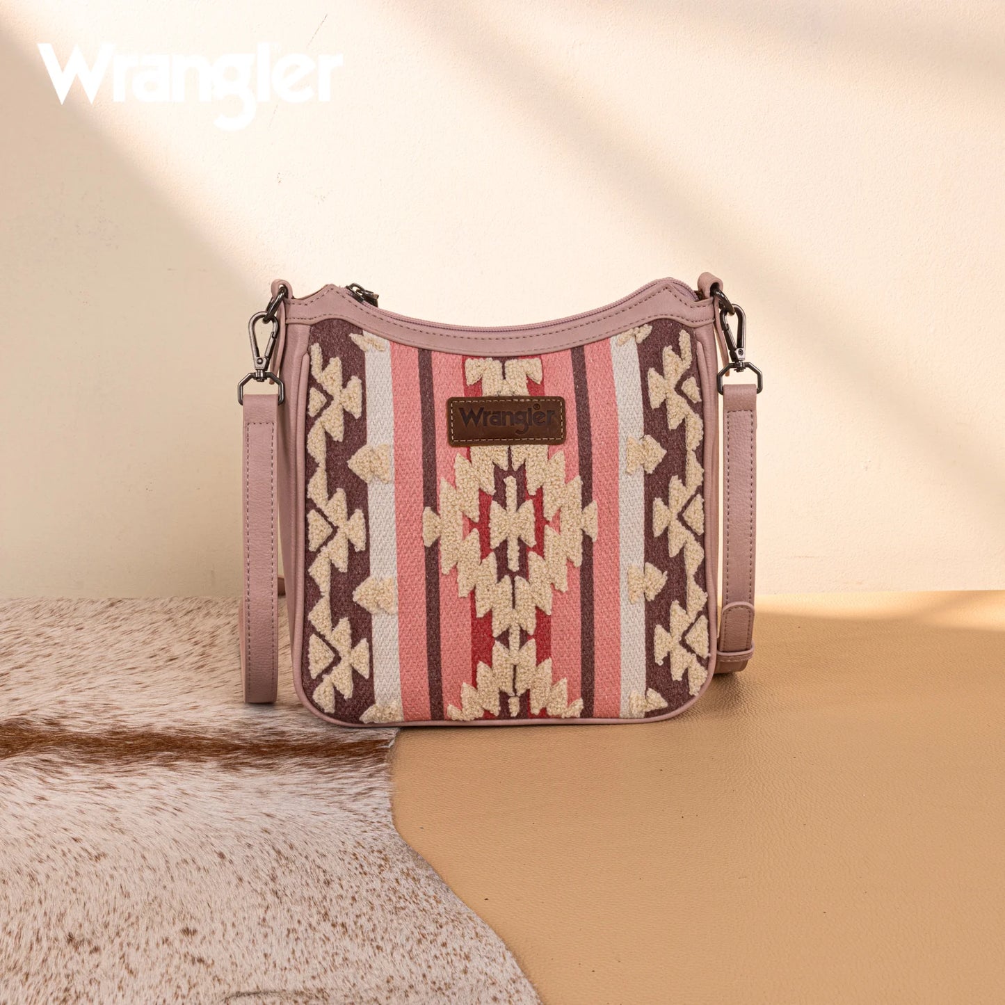Wrangler Sherpa Aztec Canvas Crossbody - Dark Pink