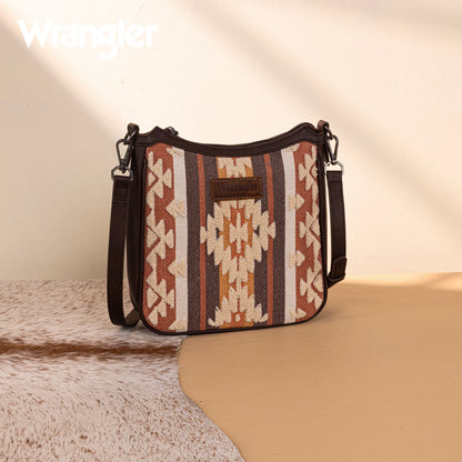 Wrangler Sherpa Aztec Canvas Crossbody - Coffee