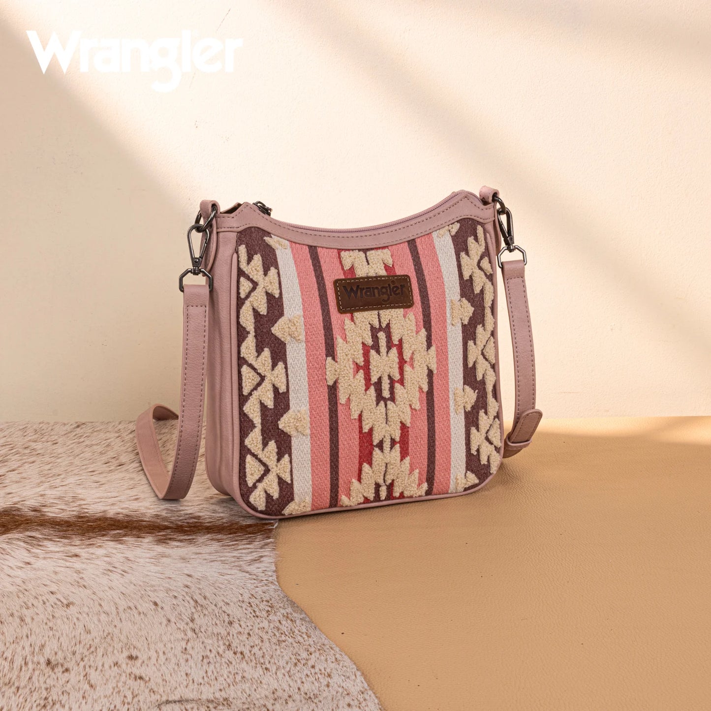 Wrangler Sherpa Aztec Canvas Crossbody - Dark Pink