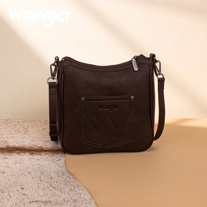 Wrangler Sherpa Aztec Canvas Crossbody - Coffee