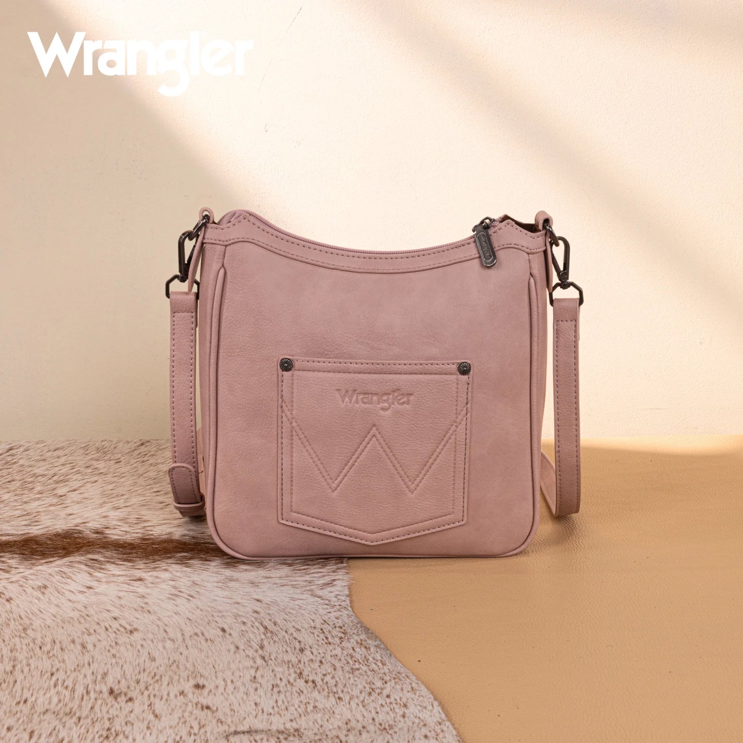 Wrangler Sherpa Aztec Canvas Crossbody - Dark Pink