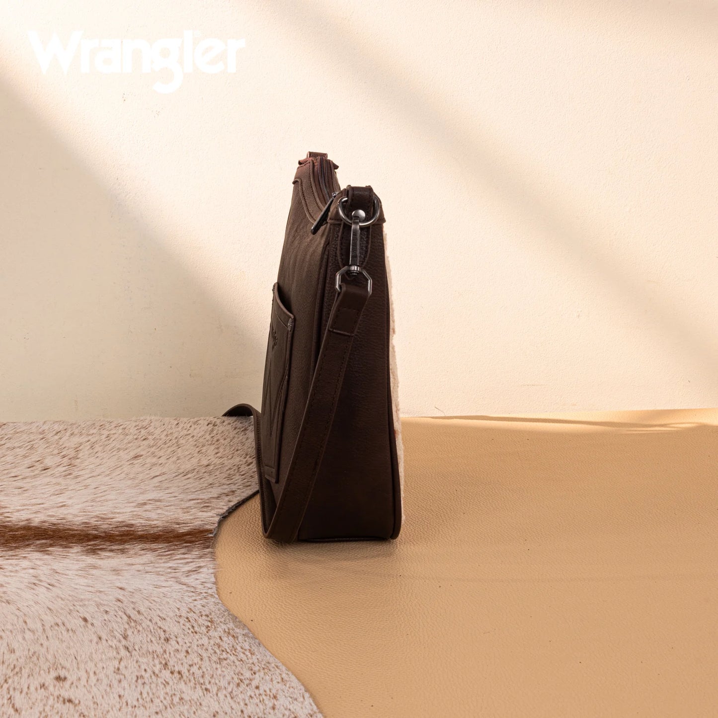 Wrangler Sherpa Aztec Canvas Crossbody - Coffee