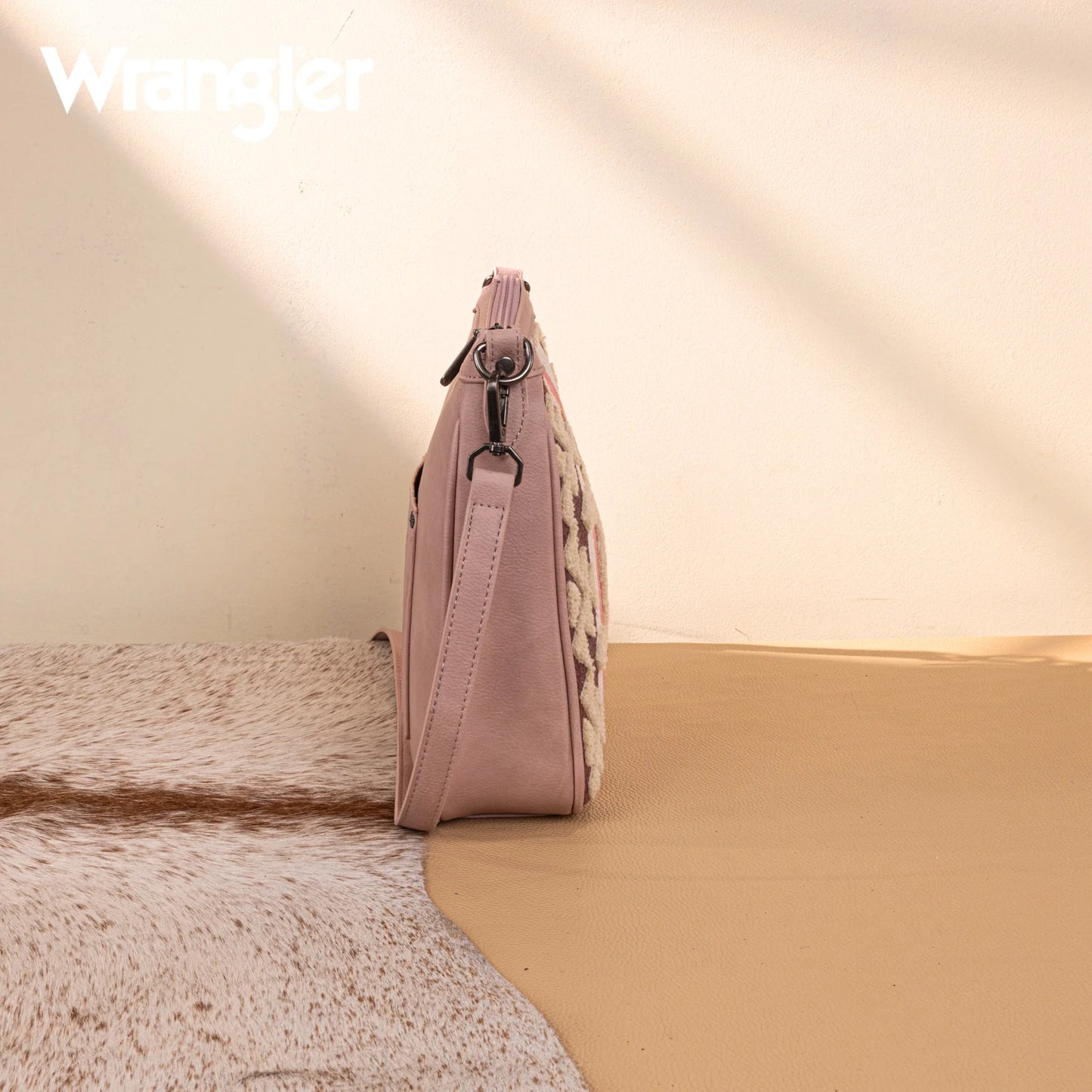 Wrangler Sherpa Aztec Canvas Crossbody - Dark Pink