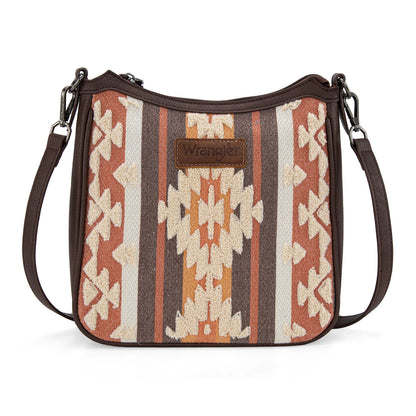 Wrangler Sherpa Aztec Canvas Crossbody - Coffee