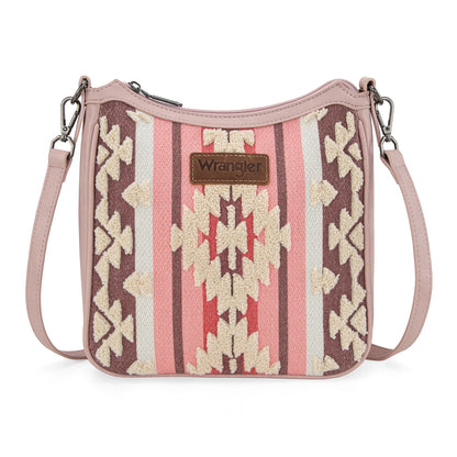 Wrangler Sherpa Aztec Canvas Crossbody - Dark Pink