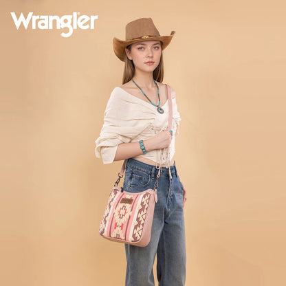 Wrangler Sherpa Aztec Canvas Crossbody - Dark Pink