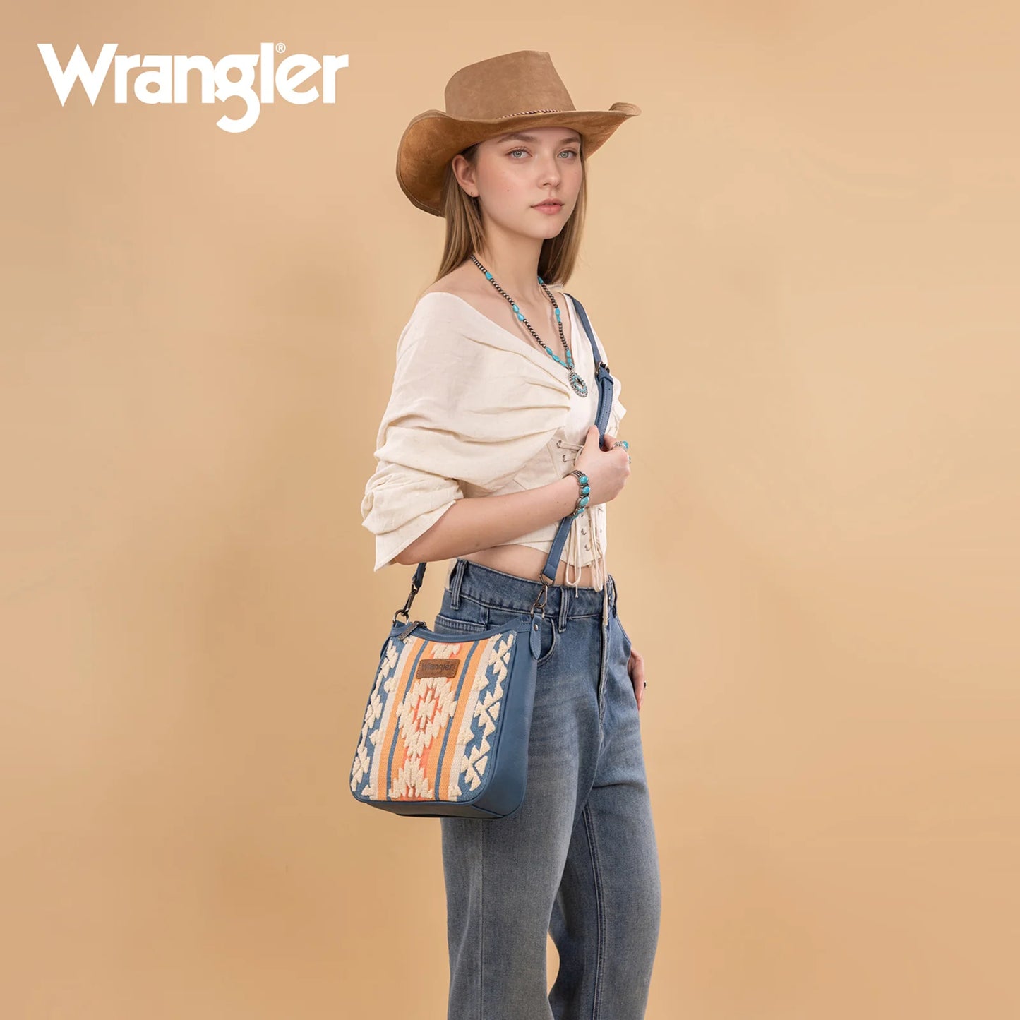 Wrangler Sherpa Aztec Canvas Crossbody - Jean