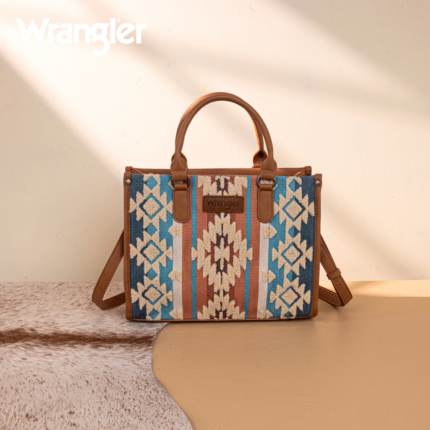 Wrangler Sherpa Aztec Canvas Tote/Crossbody - Brown