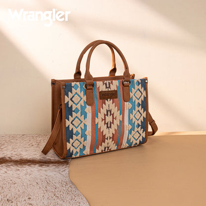 Wrangler Sherpa Aztec Canvas Tote/Crossbody - Brown