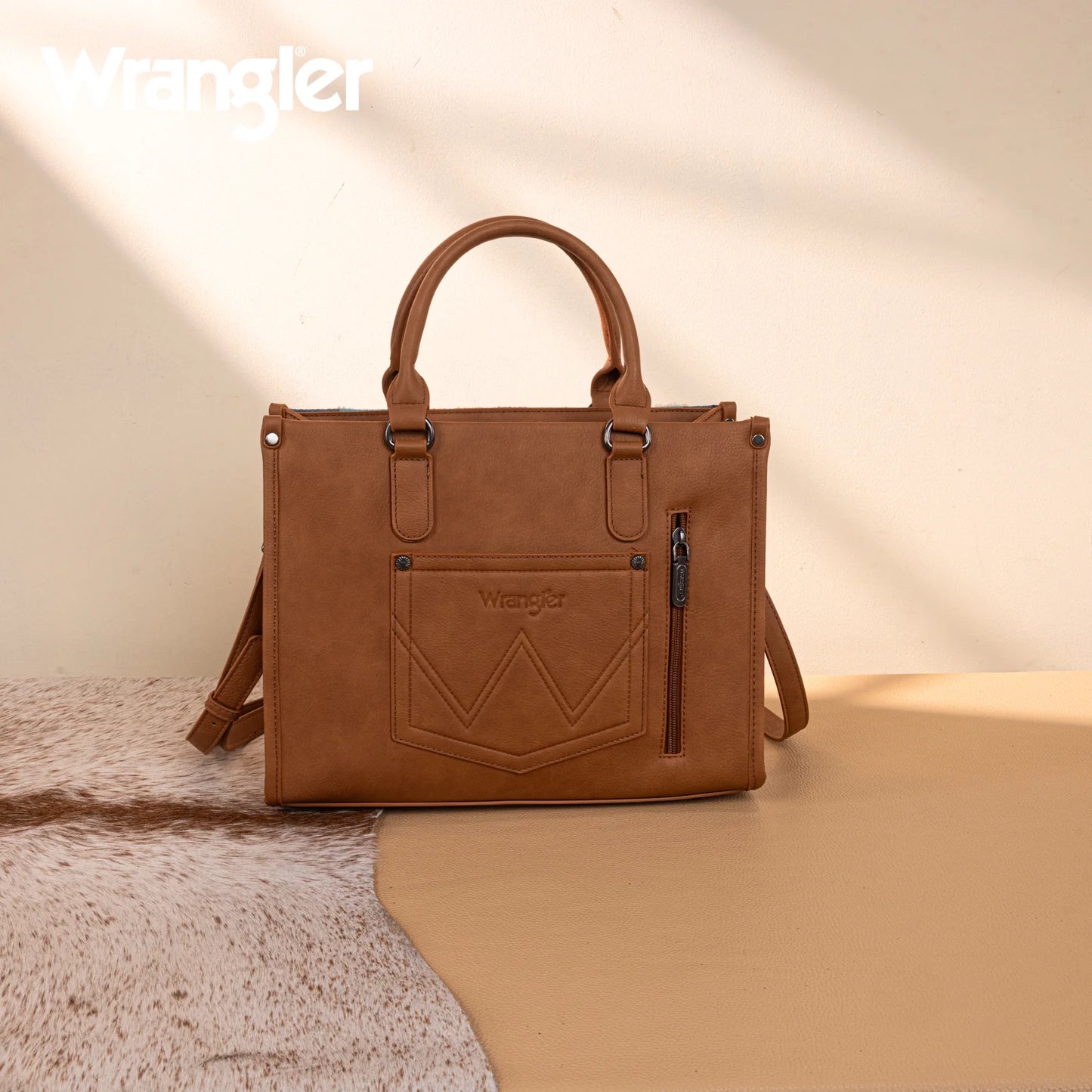 Wrangler Sherpa Aztec Canvas Tote/Crossbody - Brown