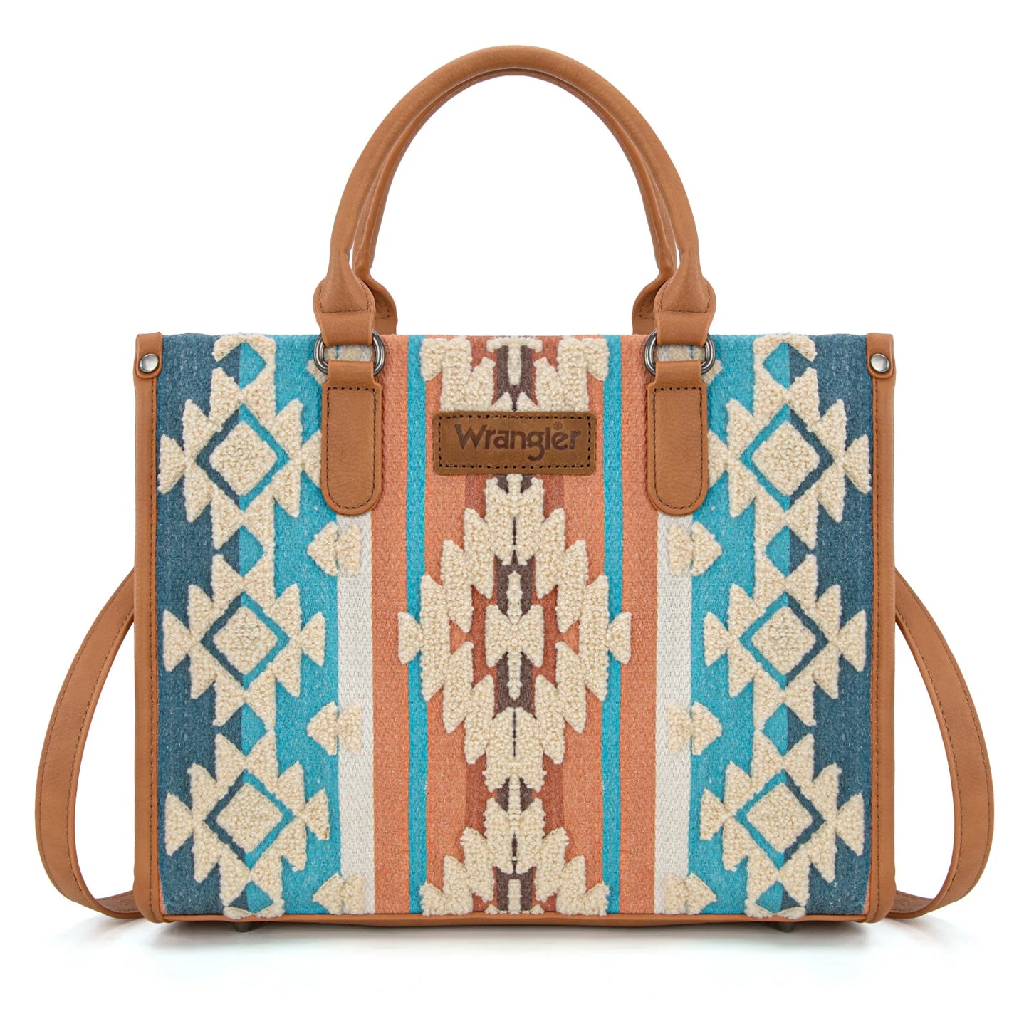 Wrangler Sherpa Aztec Canvas Tote/Crossbody - Brown