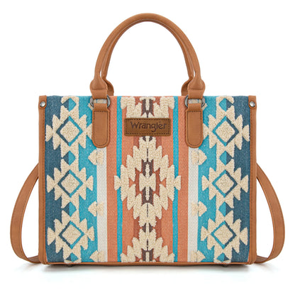 Wrangler Sherpa Aztec Canvas Tote/Crossbody - Brown