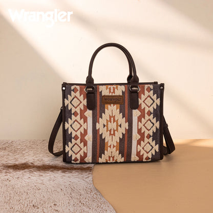 Wrangler Sherpa Aztec Canvas Tote/Crossbody - Coffee