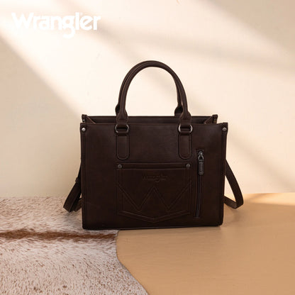 Wrangler Sherpa Aztec Canvas Tote/Crossbody - Coffee