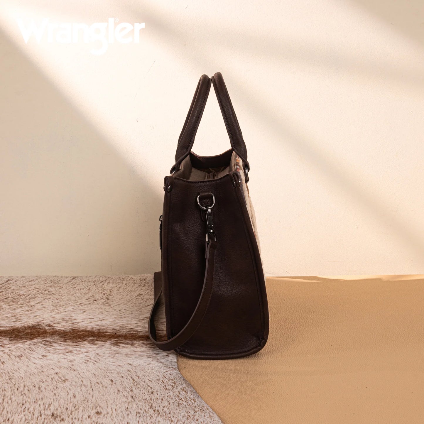 Wrangler Sherpa Aztec Canvas Tote/Crossbody - Coffee