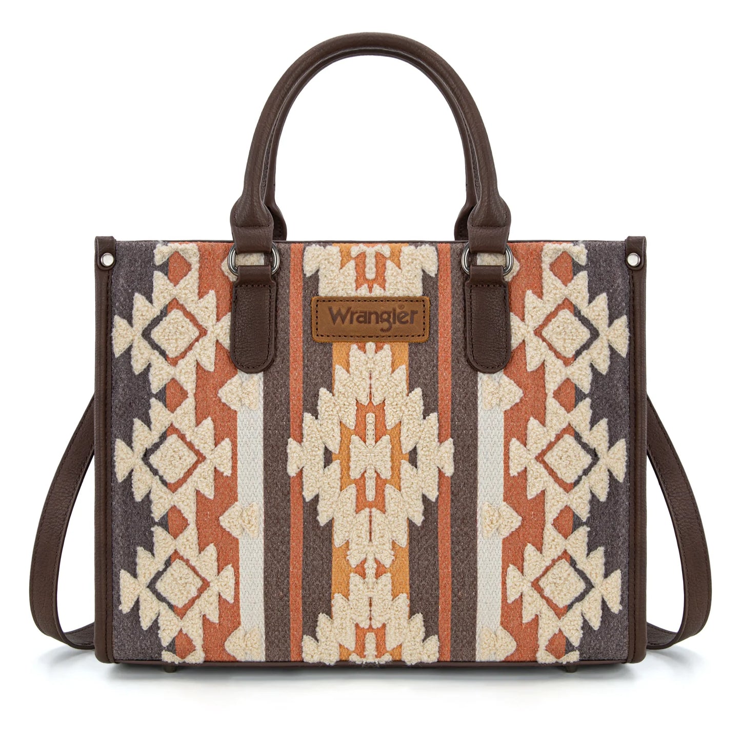 Wrangler Sherpa Aztec Canvas Tote/Crossbody - Coffee