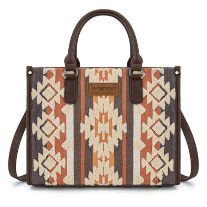 Wrangler Sherpa Aztec Canvas Tote/Crossbody - Coffee