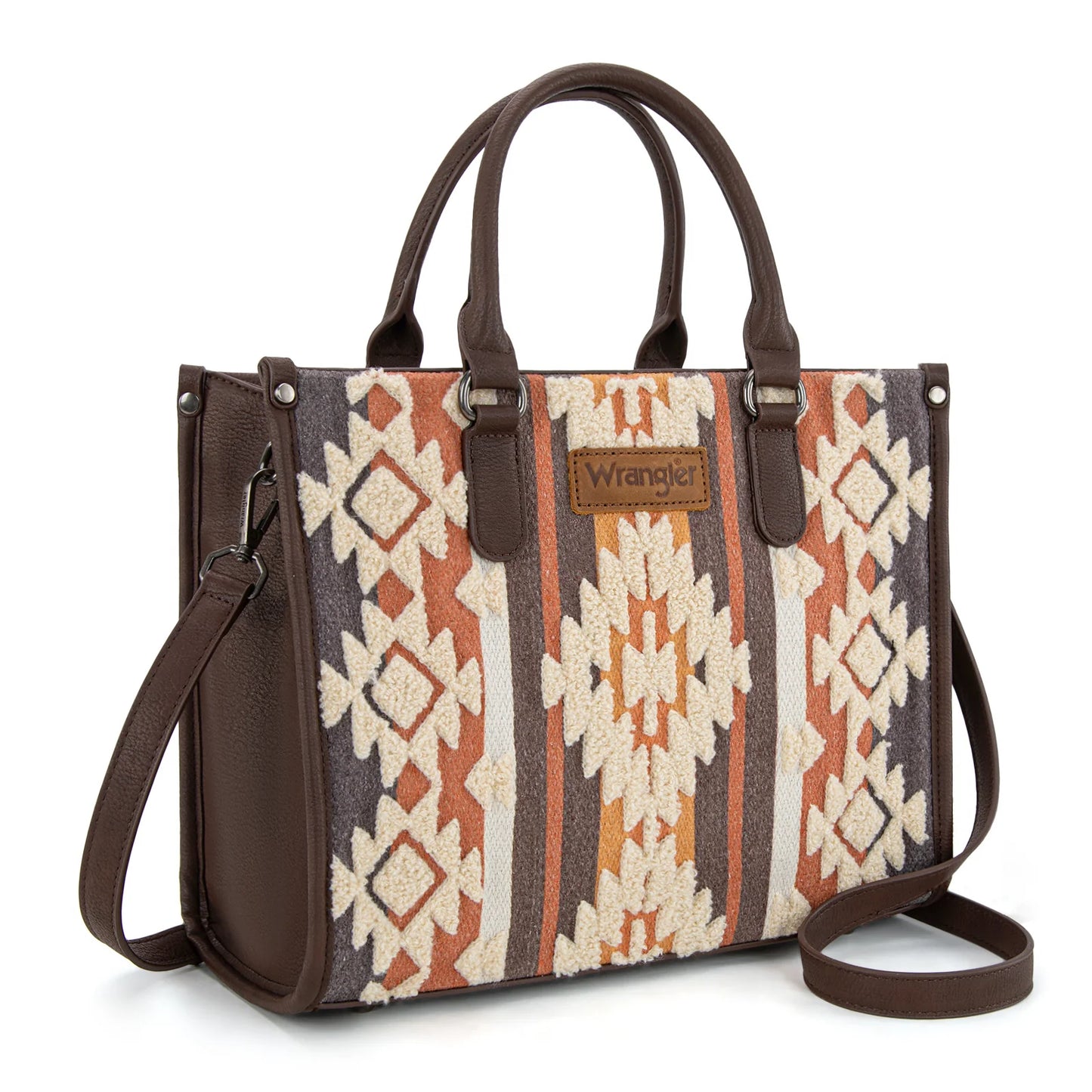 Wrangler Sherpa Aztec Canvas Tote/Crossbody - Coffee