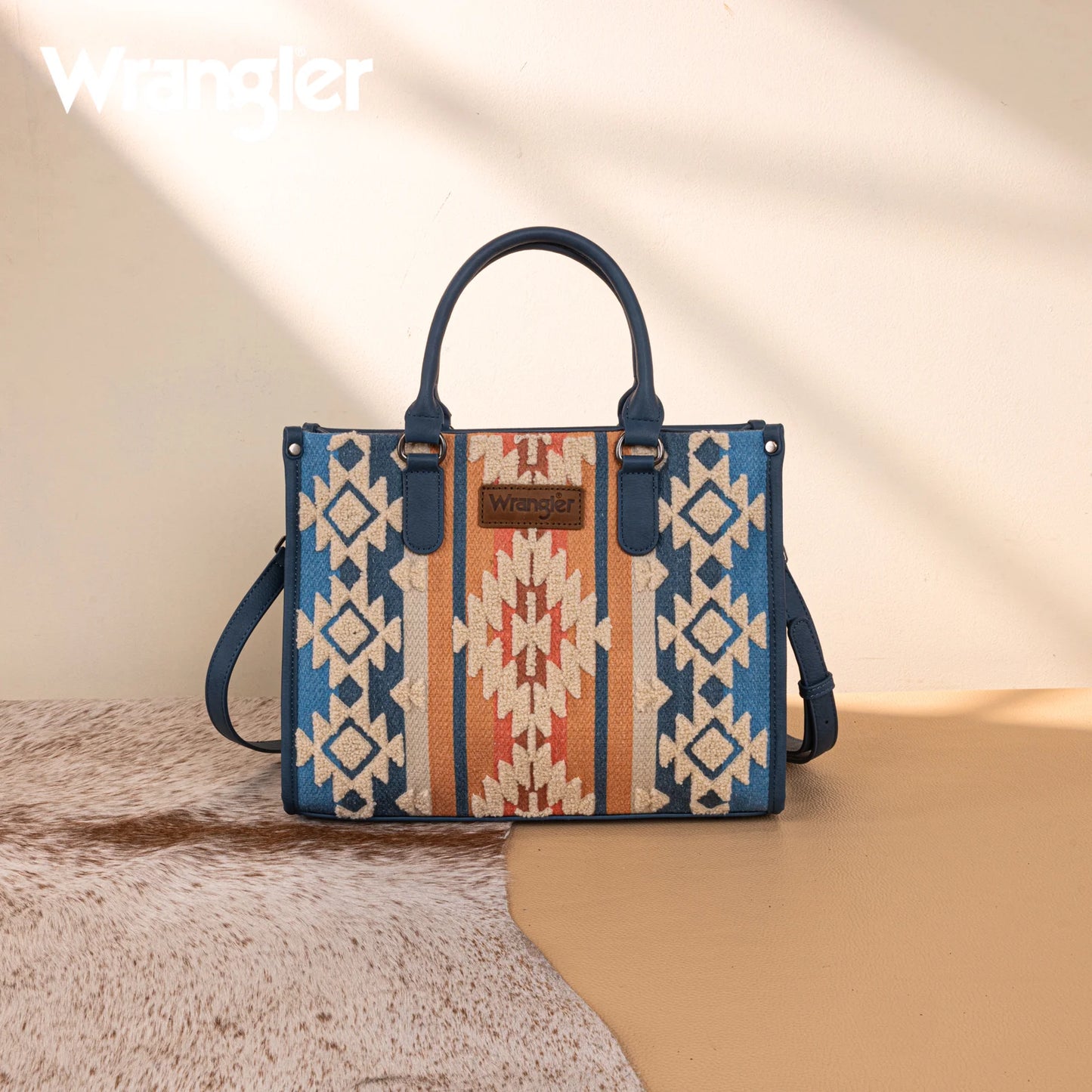 Wrangler Sherpa Aztec Canvas Tote/Crossbody - Jean