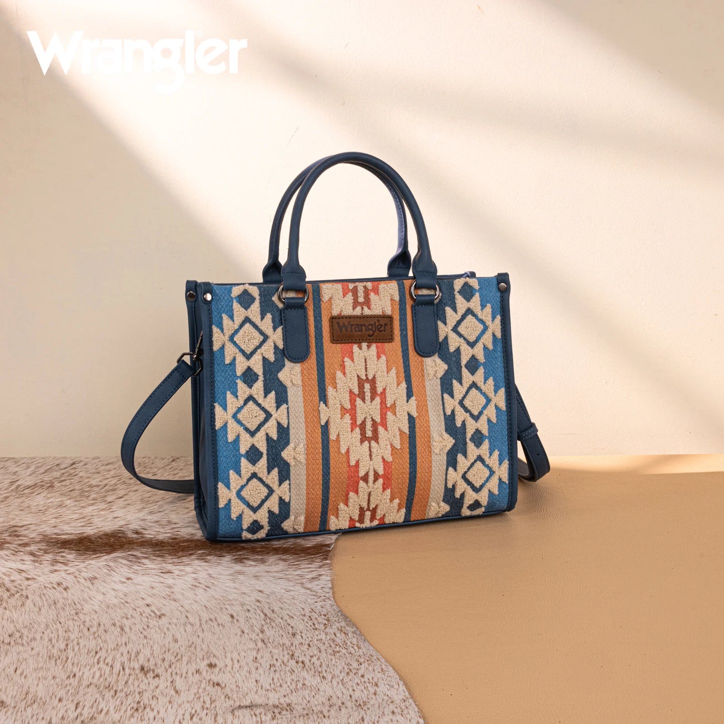 Wrangler Sherpa Aztec Canvas Tote/Crossbody - Jean