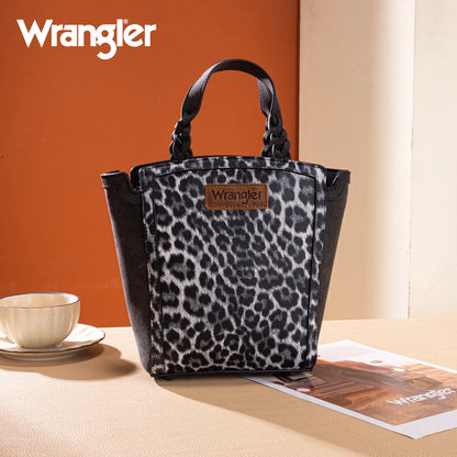 Wrangler Leopard Print Braided Handle Tote/Crossbody - Black