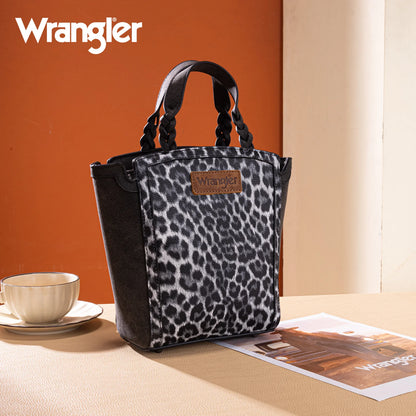 Wrangler Leopard Print Braided Handle Tote/Crossbody - Black
