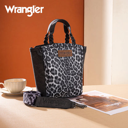 Wrangler Leopard Print Braided Handle Tote/Crossbody - Black